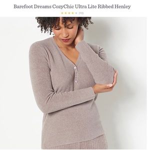 Barefoot Dreams Cozychic Ultralight Ribbed Henley Beachrock size small